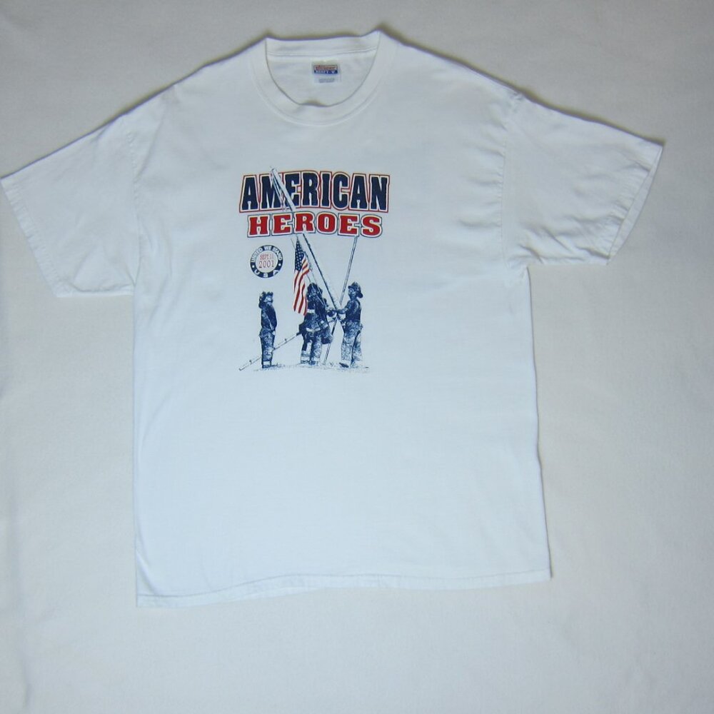 Vintage Hanes Beefy Men's White T-Shirt American Heroes Size L 100% Cotton